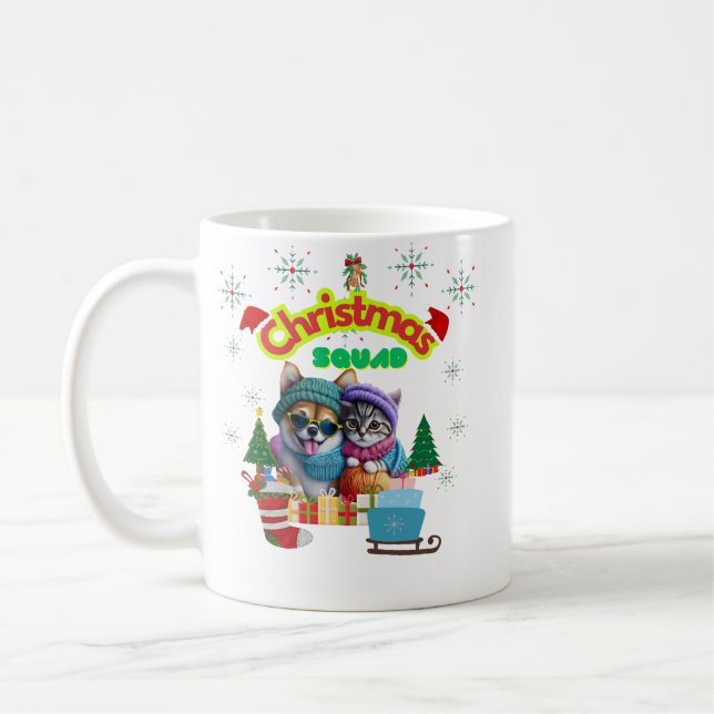 Cute dog and cat Christmas squad design  Kaffeetasse (Links)