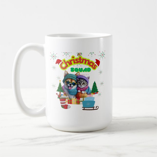 Cute dog and cat Christmas squad design  Kaffeetasse (Links)