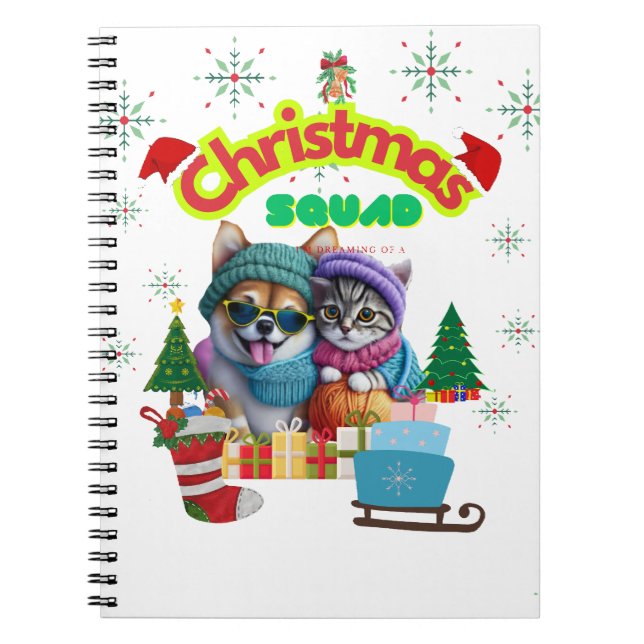 Cute dog and cat Christmas squad design  Notizblock (Vorderseite)