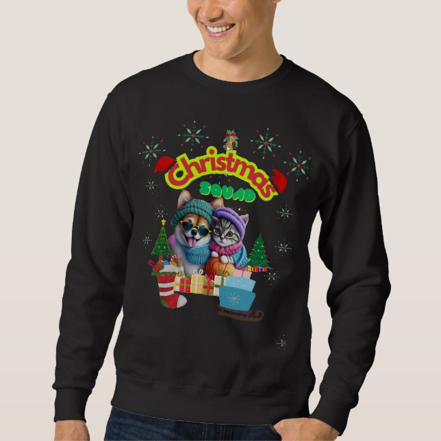 Cute dog and cat Christmas squad design  Sweatshirt (Vorderseite)