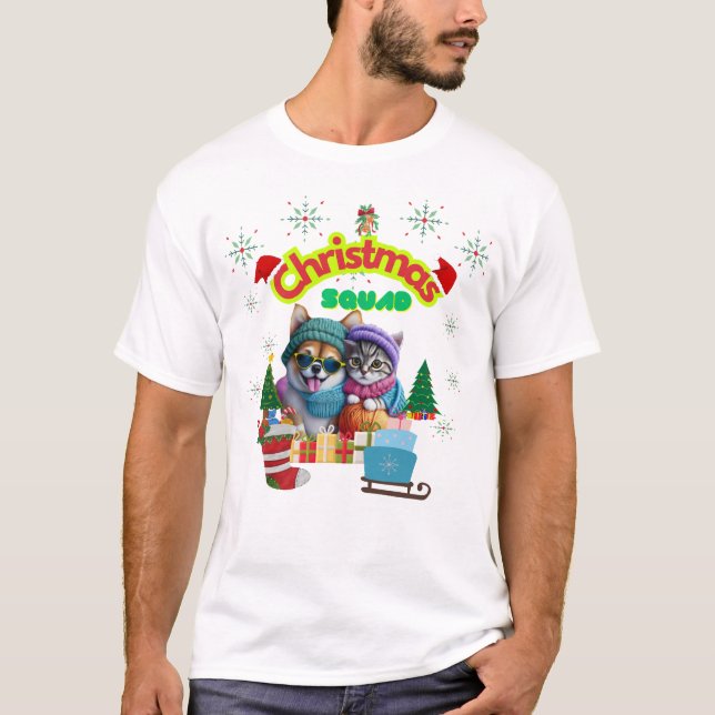 Cute dog and cat Christmas squad design  T-Shirt (Vorderseite)