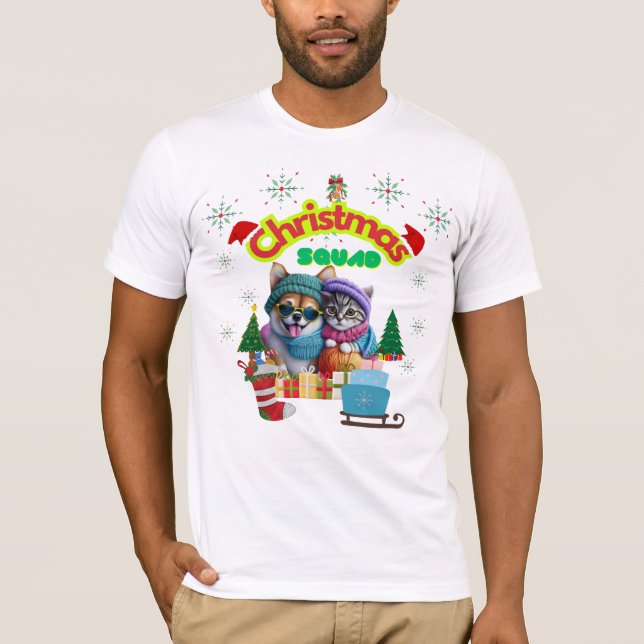 Cute dog and cat Christmas squad design  T-Shirt (Vorderseite)