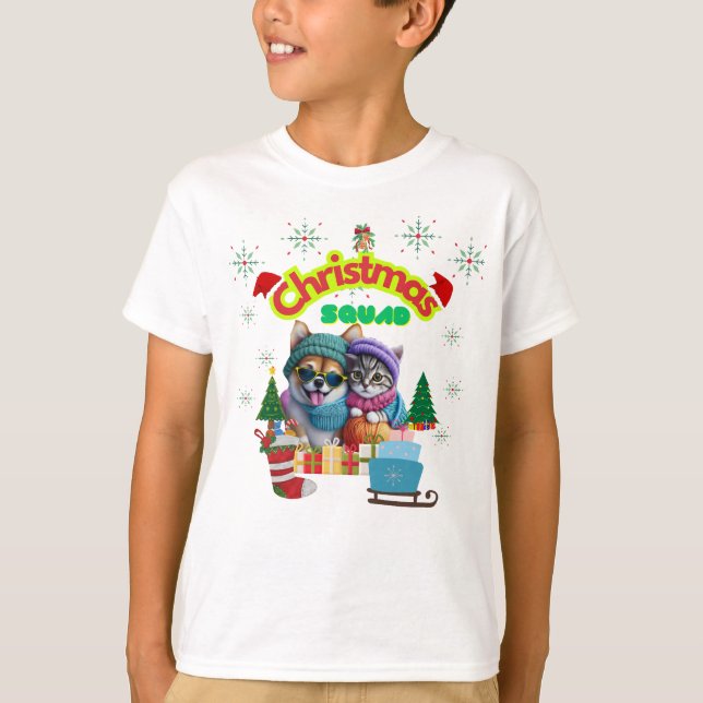 Cute dog and cat Christmas squad design  T-Shirt (Vorderseite)