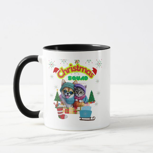 Cute dog and cat Christmas squad design  Tasse (Links)