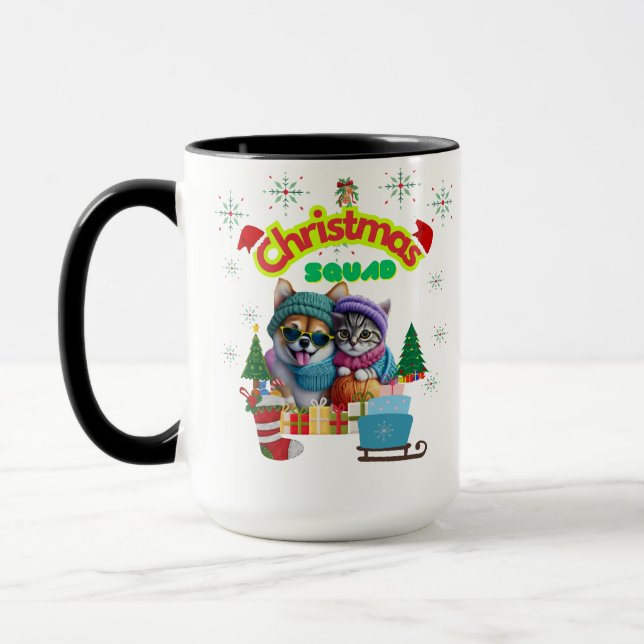Cute dog and cat Christmas squad design  Tasse (Links)