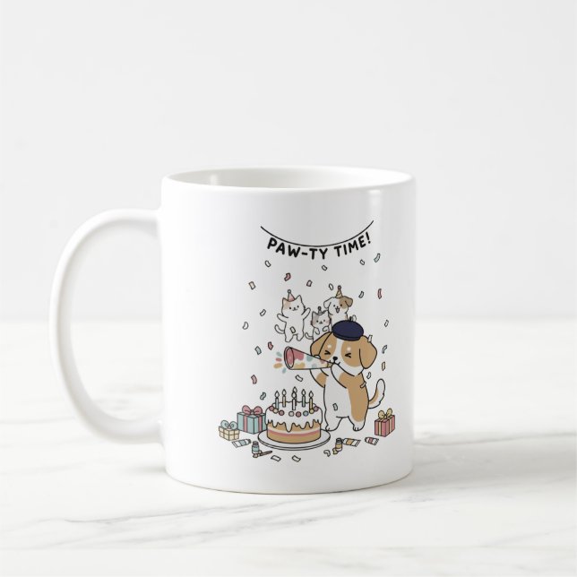 Cute Dog Birthday Celebration Playful Party Coffee Kaffeetasse (Links)