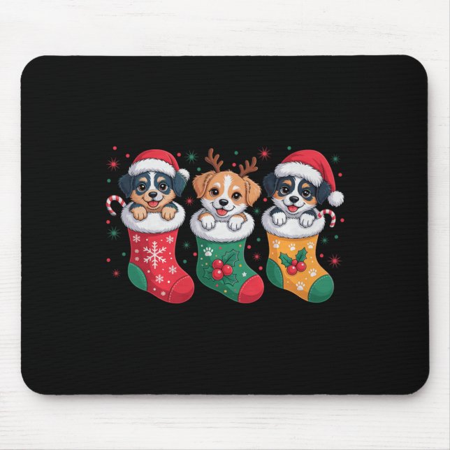 Cute Dog Christmas Pajama Santa Hat Xmas Men Women Mousepad (Vorne)