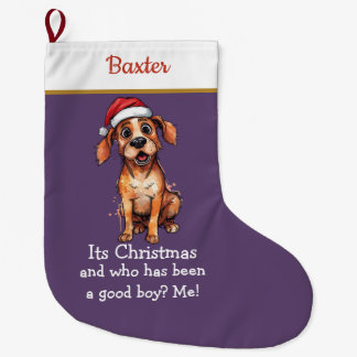 Cute Dog Christmas Stocking – with funny text Großer Weihnachtsstrumpf