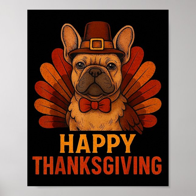 Cute Dog Frenchie Happy Thanksgiving Kids Teen Gir Poster (Vorne)
