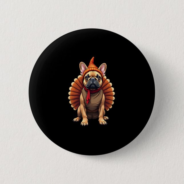 Cute Dog Frenchie Thanksgiving Kids Teen Girl Boy  Button (Vorderseite)