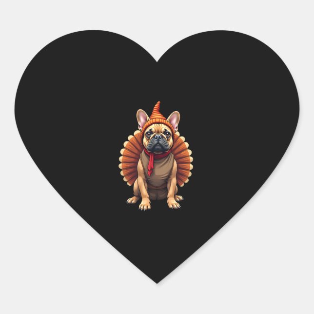 Cute Dog Frenchie Thanksgiving Kids Teen Girl Boy  Herz-Aufkleber (Vorderseite)