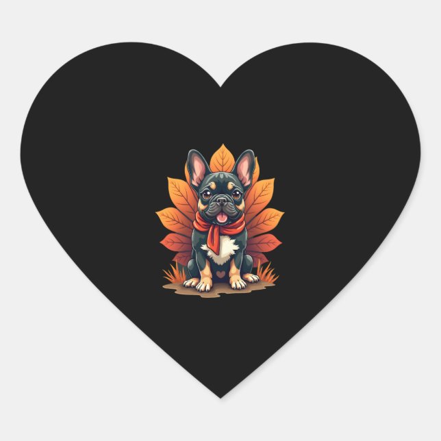 Cute Dog Frenchie Thanksgiving Kids Teen Girl Boy  Herz-Aufkleber (Vorderseite)
