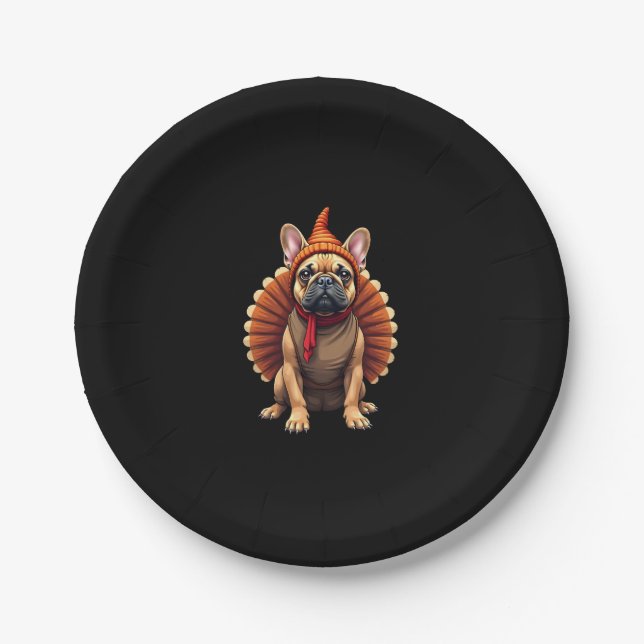 Cute Dog Frenchie Thanksgiving Kids Teen Girl Boy  Pappteller (Vorderseite)
