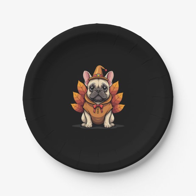 Cute Dog Frenchie Thanksgiving Kids Teen Girl Boy  Pappteller (Vorderseite)