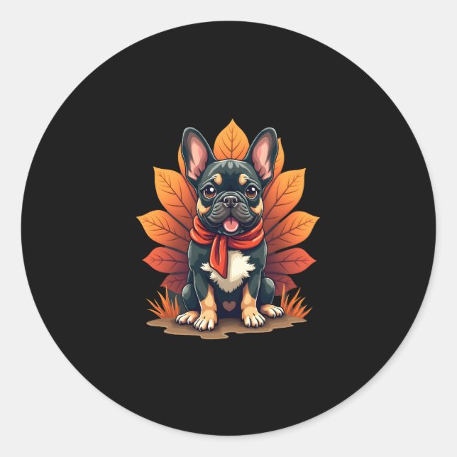 Cute Dog Frenchie Thanksgiving Kids Teen Girl Boy  Runder Aufkleber (Vorderseite)