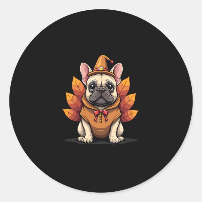 Cute Dog Frenchie Thanksgiving Kids Teen Girl Boy  Runder Aufkleber (Vorderseite)