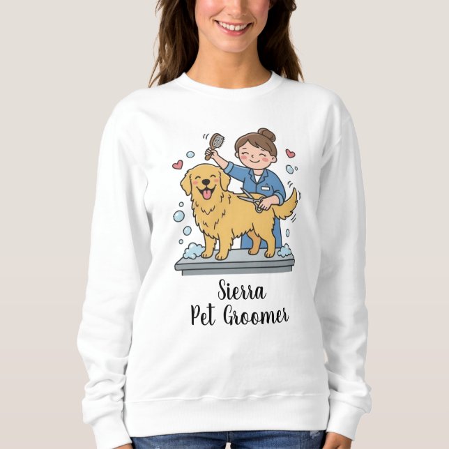 Cute Dog Groomer Golden Retriever Business Print Sweatshirt (Vorderseite)