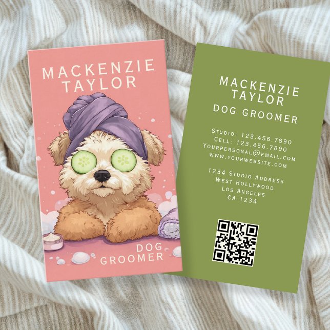 Cute Dog Groomer Personalized Spa Style Visitenkarte (Cute Dog Groomer Personalized Spa Style Business Cards by Ricaso. Pet groomers, spa day for dogs)