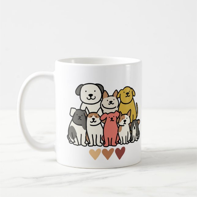 Cute Dog Group Mug - Adorable Puppy Squad Kaffeetasse (Links)