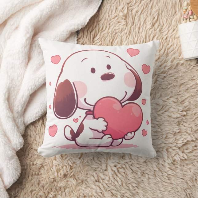 Cute Dog Holding Pink Heart Kissen (Decke)