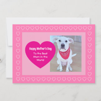 Cute Dog Hot Pink One Photo Heart Mother's Day Feiertagskarte