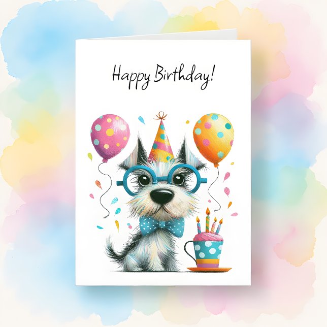Cute Dog in Glasses and a Party Hat Birthday Karte (Von Creator hochgeladen)