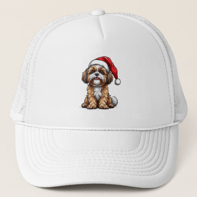 Cute Dog in Santa Hat Celebrating Christmas Truckerkappe (Vorderseite)