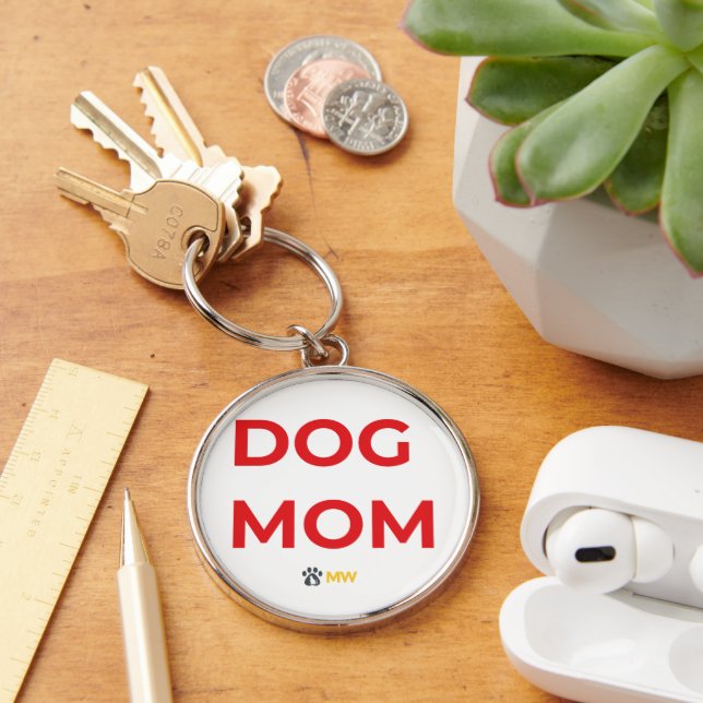 Cute DOG MOM Red & Gold Keychain | Pet Parent Quic Schlüsselanhänger (Schreibtisch)