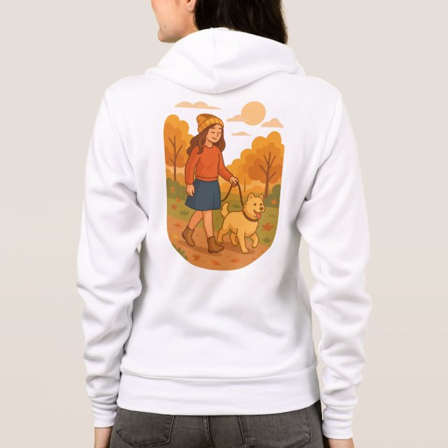 Cute Dog Mom Walking Pup in Cozy Forest  Hoodie (Rückseite)