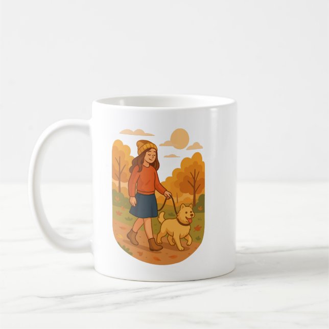 Cute Dog Mom Walking Pup in Cozy Forest  Kaffeetasse (Links)