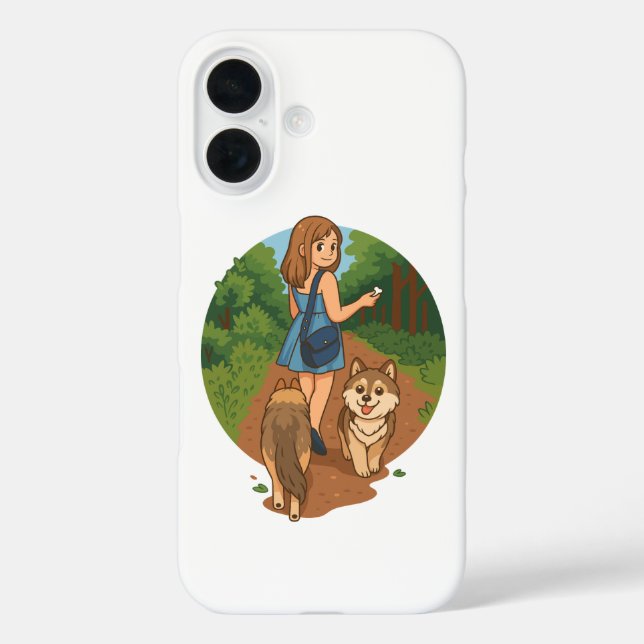 Cute Dog Mom Walking Puppies Forest Trail Illustra Case-Mate iPhone Hülle (Rückseite)