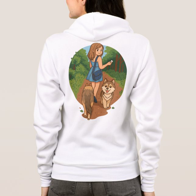 Cute Dog Mom Walking Puppies Forest Trail Illustra Hoodie (Rückseite)