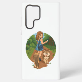 Cute Dog Mom Walking Puppies Forest Trail Illustra Samsung Galaxy Hülle