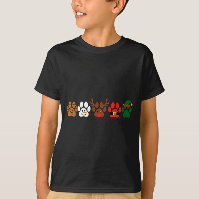Cute Dog Paw Print Santa Elf Christmas Character H T-Shirt (Vorderseite)