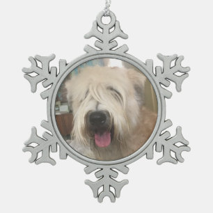 Cute dog photo template schneeflocken Zinn-Ornament