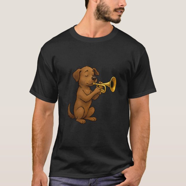 Cute Dog Playing Trumpet, Funny Dog Trumpet T-Shirt (Vorderseite)