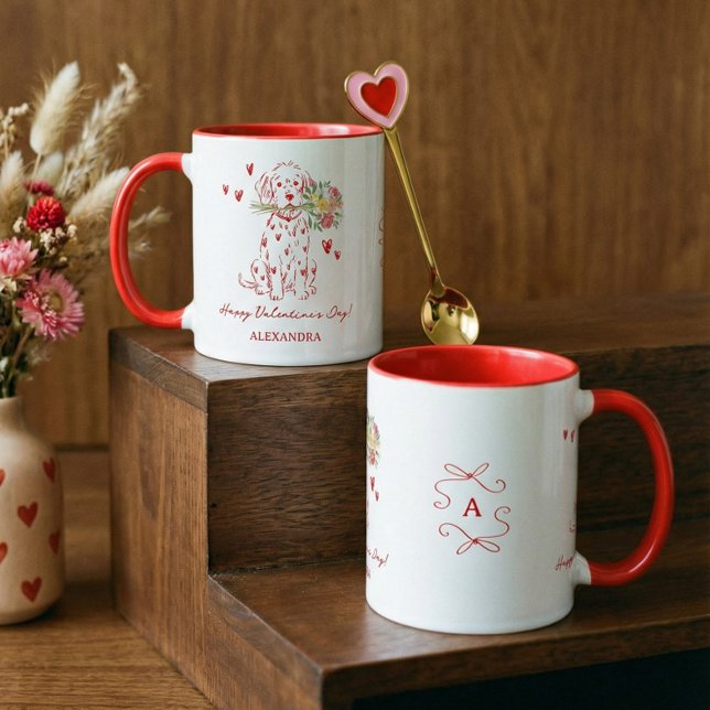 Cute Dog Scribble Bouquet Happy Valentine's Day Tasse (Cute Dog Scribble Bouquet Happy Valentine's Day Mug)