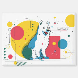 Cute dog sits in colorful art space magnet