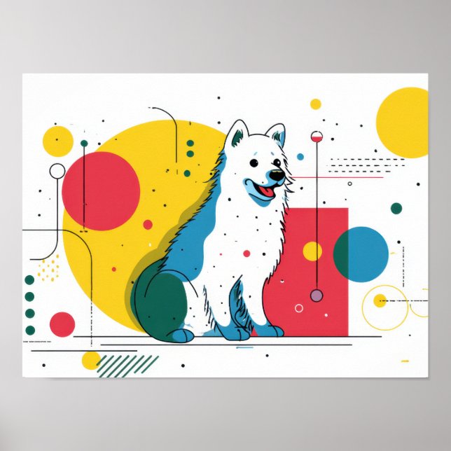 Cute dog sits in colorful art space poster (Vorne)