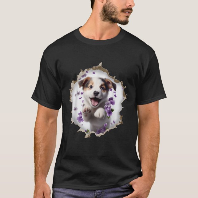 Cute Dog Torn Fabric Kawaii Puppy Funny Dog Lovers T-Shirt (Vorderseite)