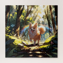 Cute dog walking in the forest puzzle