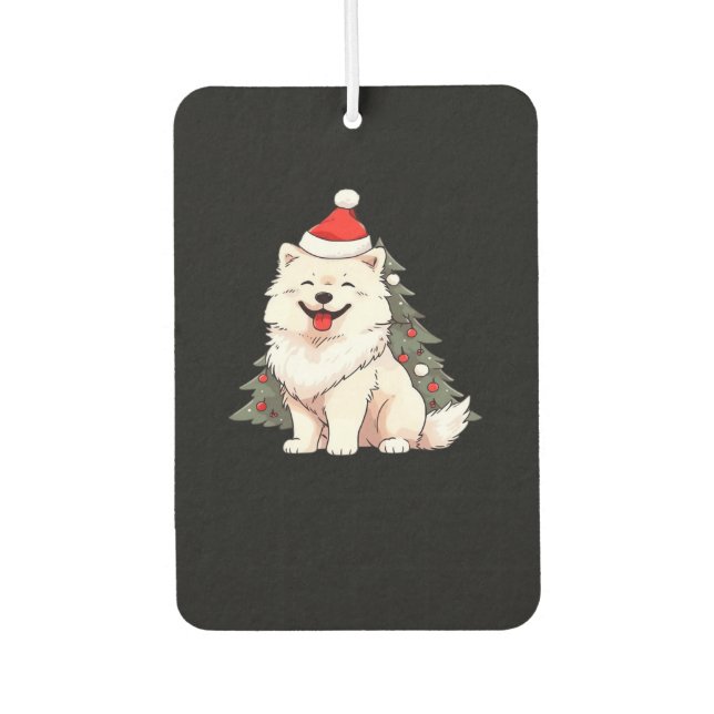 Cute Dog wearing Santa hat and Christmas tree Clas Autolufterfrischer (Vorderseite)