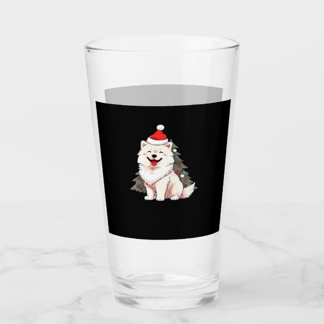 Cute Dog wearing Santa hat and Christmas tree Clas Glas (Vorderseite)