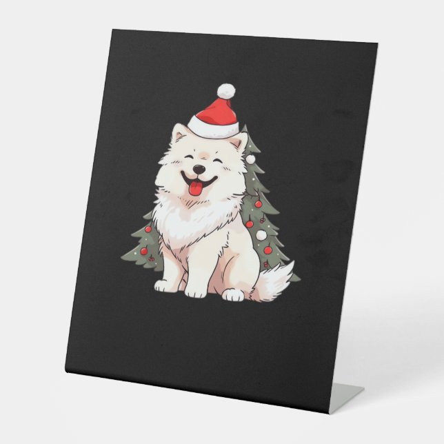 Cute Dog wearing Santa hat and Christmas tree Clas Sockelschild (Vorderseite)