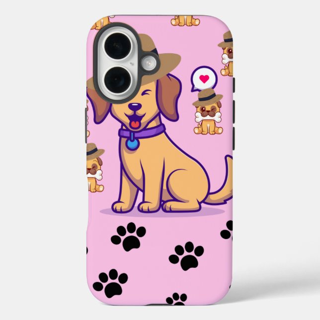 Cute Dog with Hat & Paw Pattern Case-Mate iPhone Hülle (Rückseite)