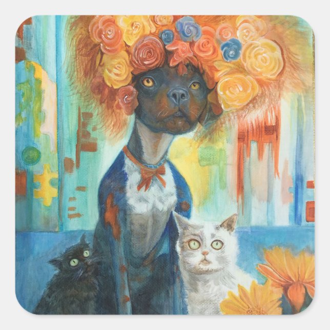 Cute dog with rose hat and friends stickers (Vorderseite)