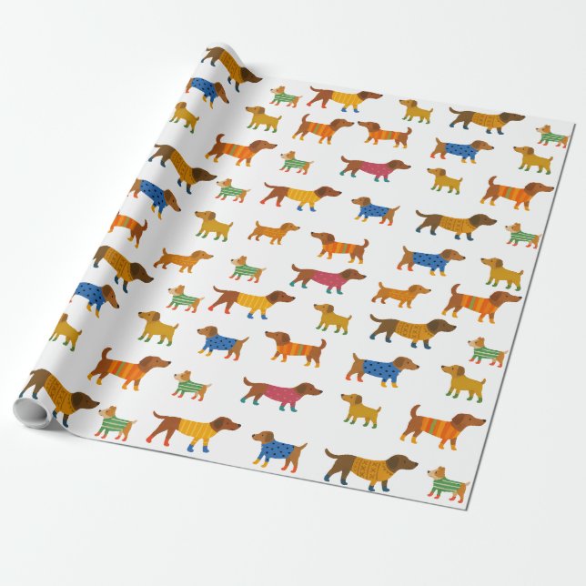 Cute Dogs in Sweaters Wrapping Paper Geschenkpapier (Ungerollt)