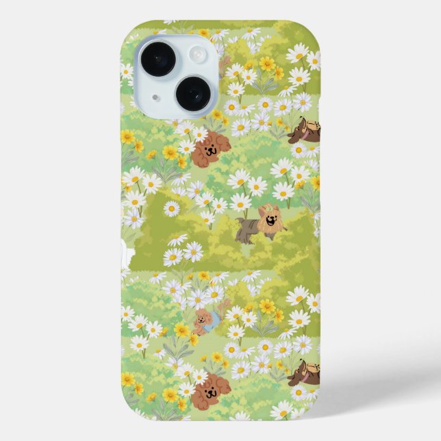 Cute Dogs With Daisy Flowers Seamless Pattern Case-Mate iPhone Hülle (Rückseite)