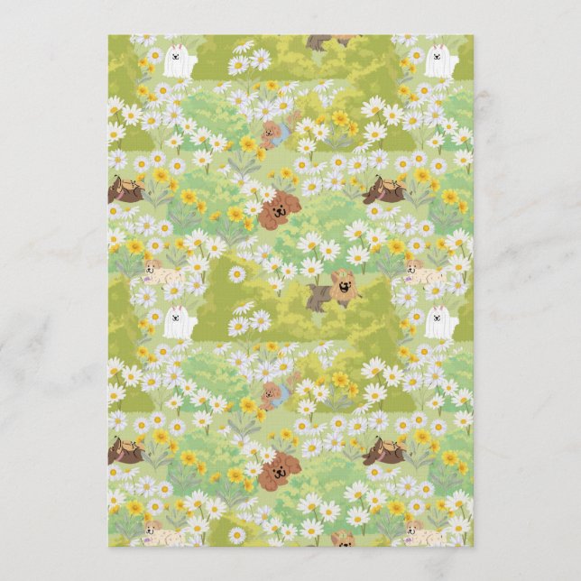 Cute Dogs With Daisy Flowers Seamless Pattern Einladung (Vorderseite)