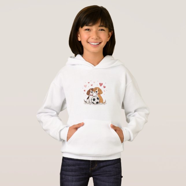 Cute Dogs with Soccer Ball on Valentines Day Hoodie (Vorne ganz)